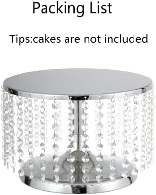 Tall Silver Cake Stand with Beaded Crystal Metal Cake Pedestal, Cake Stand 12 inch Round Wedding Metal Cake, alternate view 6
