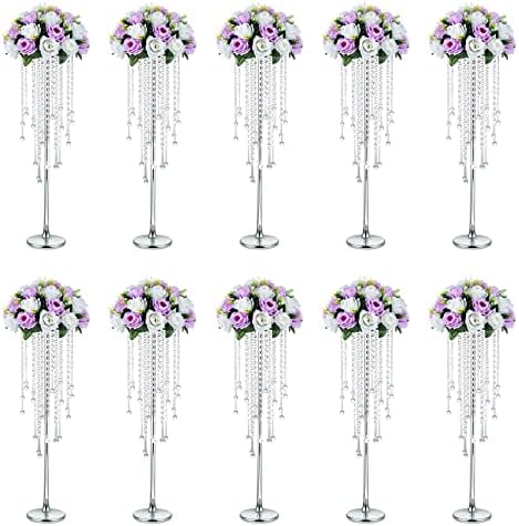 Tall Silver Centerpiece for Table, Metal, 29.5", 10 Pcs in Silver