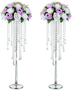 Tall Silver Centerpiece for Table, Metal, 29.5", 2 Pcs in Silver