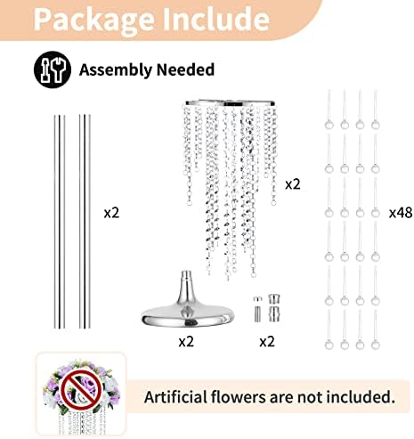 Tall Silver Centerpiece for Table, Metal, 29.5", 2 Pcs in Silver, alternate view 4