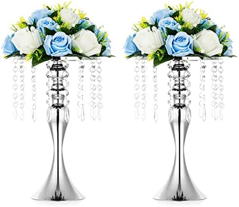 Tall Vase Table Centerpiece, 13.8", Silver, 2 Pcs in Silver