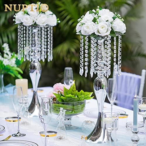 Tall Vase Table Centerpiece, 21.3", Silver, 2 Pcs in Silver, alternate view 2