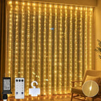 Tangle-Free Curtain Lights,200 LED 6.5x6.5ft Hanging Lights with Hooks, Curtain Lights for Bedroom, Christmas