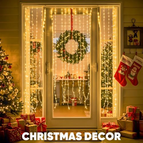 Tangle-Free Curtain Lights,200 LED 6.5x6.5ft Hanging Lights with Hooks, Curtain Lights for Bedroom, Christmas, alternate view