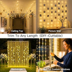 Tangle-Free Curtain Lights,200 LED 6.5x6.5ft Hanging Lights with Hooks, Curtain Lights for Bedroom, Christmas, alternate view