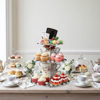 Tea Party Cupcake Stand - 3 Tier Floral Tea Party Cupcake Tower Decorations Wonderland Teapot Black and White, alternate view