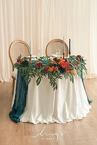 Teal Blue Artificial Flower Garland Fall Wedding Arch 6 FT, alternate view 4