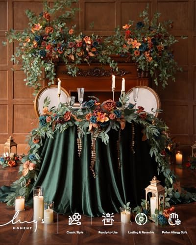 Teal Blue Artificial Flower Garland Fall Wedding Arch 6 FT, alternate view 5