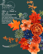 Teal Orange Artificial Flowers Combo for Wedding & Home Decor in Teal Royal Blue&orange, alternate view 2