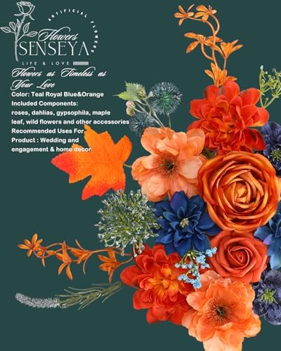 Teal Orange Artificial Flowers Combo for Wedding & Home Decor in Teal Royal Blue&orange, alternate view 2