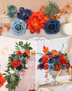 Teal Orange Artificial Flowers Combo for Wedding & Home Decor in Teal Royal Blue&orange, alternate view 3
