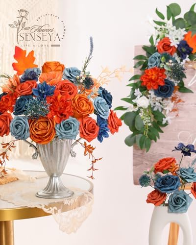 Teal Orange Artificial Flowers Combo for Wedding & Home Decor in Teal Royal Blue&orange, alternate view 5
