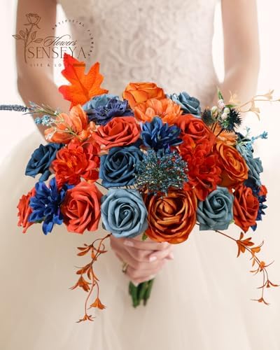 Teal Orange Artificial Flowers Combo for Wedding & Home Decor in Teal Royal Blue&orange, alternate view 6