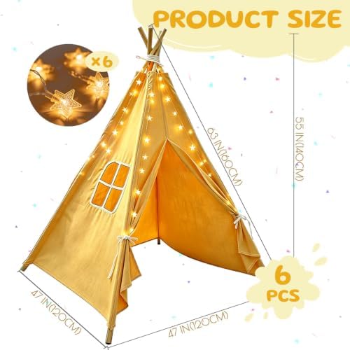Teepee Tent for Kids, with String Lights,6 PackYellow, alternate view 2