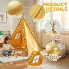 Teepee Tent for Kids, with String Lights,6 PackYellow, alternate view 3
