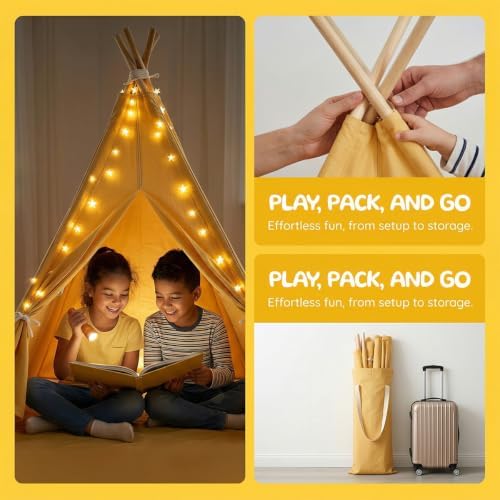 Teepee Tent for Kids, with String Lights,6 PackYellow, alternate view 4