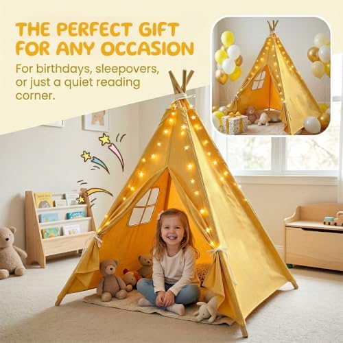 Teepee Tent for Kids, with String Lights,6 PackYellow, alternate view 5