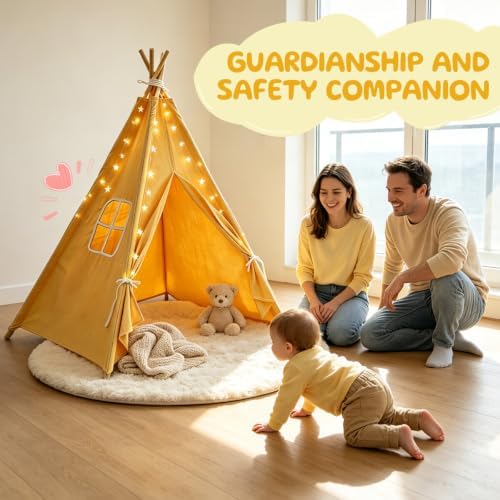 Teepee Tent for Kids, with String Lights,6 PackYellow, alternate view 7