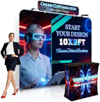 Tension Fabric Backdrop with Header, 10x8 FT Trade Show Display Stand, Fabric Banner Stand for Trade Shows