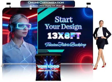Tension Fabric Backdrop with Header, 13x8 FT Trade Show Display Stand, Fabric Banner Stand for Trade Shows