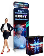 Tension Fabric Backdrop with Header, 3x8 FT Trade Show Display Stand, Portable Fabric Banner Stand for Trade