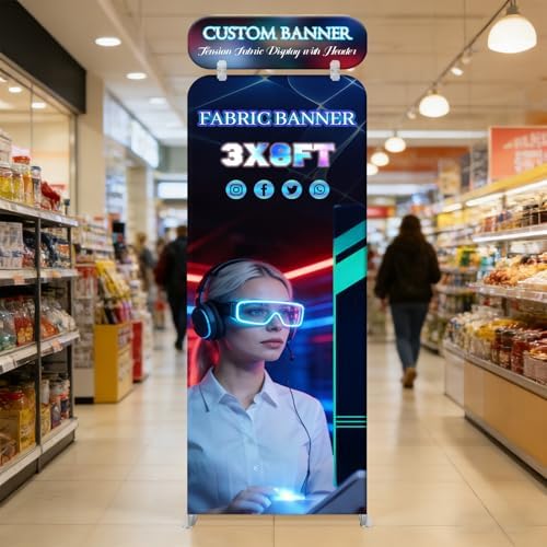 Tension Fabric Backdrop with Header, 3x8 FT Trade Show Display Stand, Portable Fabric Banner Stand for Trade, alternate view