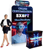 Tension Fabric Backdrop with Header, 5x8 FT Trade Show Display Stand, Fabric Banner Stand for Trade Shows