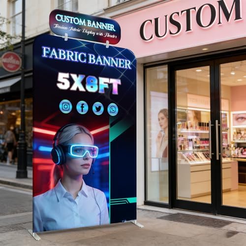 Tension Fabric Backdrop with Header, 5x8 FT Trade Show Display Stand, Fabric Banner Stand for Trade Shows, alternate view 7