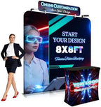 Tension Fabric Backdrop with Header, 8x8 FT Trade Show Display Stand, Fabric Banner Stand for Trade Shows
