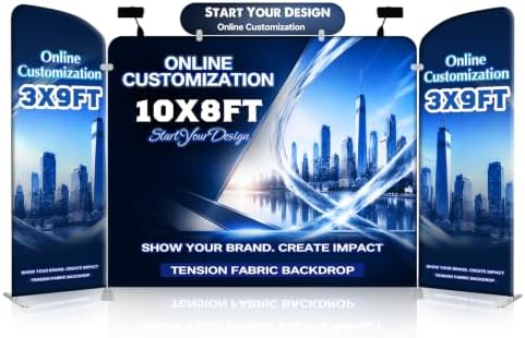 Tension Fabric Trade Show Booth Backdrop with Side Panels, Aluminum Frame Fabric, Portable Exhibition Display