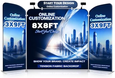 Tension Fabric Trade Show Booth Backdrop with Side Panels, Aluminum Frame Fabric, Portable Exhibition Display