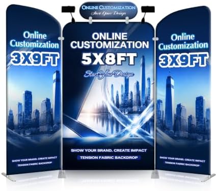 Tension Fabric Trade Show Booth Backdrop with Side Panels, Aluminum Frame Fabric, Portable Exhibition Display