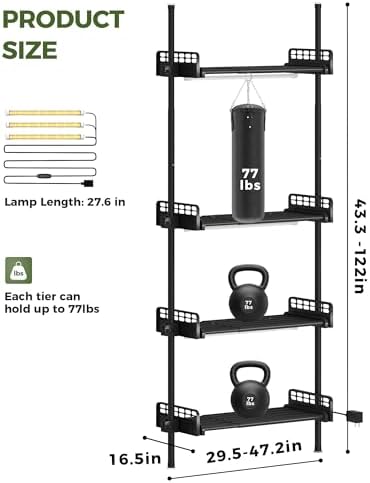 Tension Rod Plant Stand with Grow Lights Adjustable Hanging Shelf, alternate view 2
