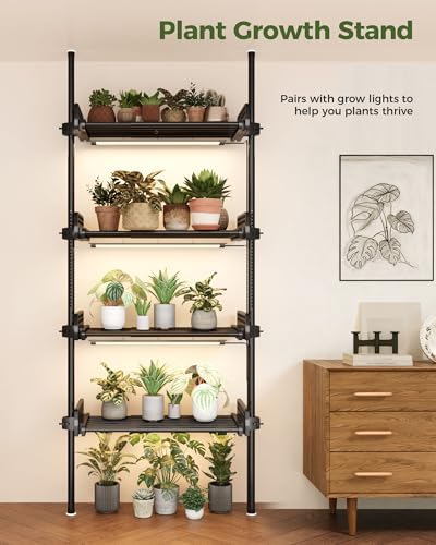 Tension Rod Plant Stand with Grow Lights Adjustable Hanging Shelf, alternate view 4