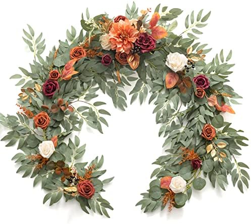 Terracotta Artificial Flower Garland Fall Wedding Arch 6 FT in Or-terracotta & Orange