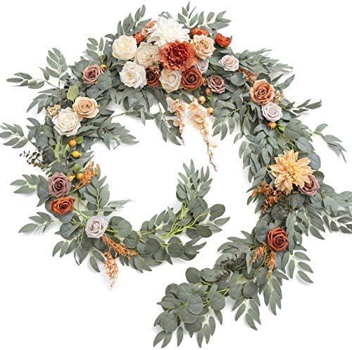 Terracotta Eucalyptus Flower Garland Fall Wedding Arch 9 FT in 9ft in Or-terracotta & Orange