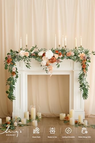 Terracotta Eucalyptus Flower Garland Fall Wedding Arch 9 FT in 9ft in Or-terracotta & Orange, alternate view 3
