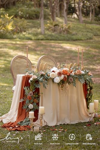 Terracotta Eucalyptus Flower Garland Fall Wedding Arch 9 FT in 9ft in Or-terracotta & Orange, alternate view 5