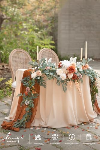 Terracotta Eucalyptus Flower Garland Fall Wedding Arch 9 FT in 9ft in Or-terracotta & Orange, alternate view 6