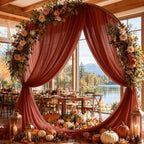 Terracotta Wedding Arch Draping Fabric Sheer Curtain Drapes 4 Panels | 20ft Burnt Orange Extra Long Shimmery, alternate view