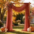 Terracotta Wedding Arch Draping Fabric Sheer Curtain Drapes 4 Panels | 20ft Burnt Orange Extra Long Shimmery, alternate view