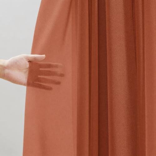 Terracotta Wedding Arch Draping Fabric Sheer Curtain Drapes 4 Panels | 20ft Burnt Orange Extra Long Shimmery, alternate view