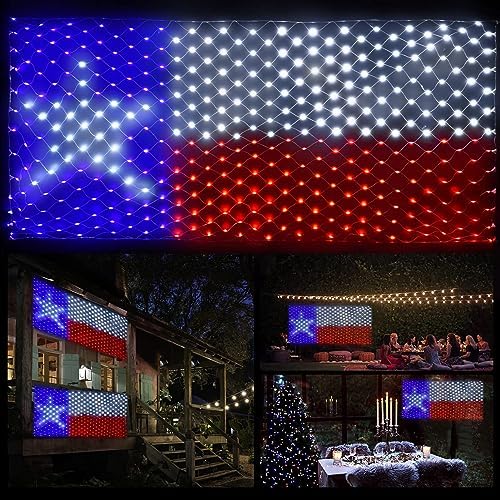 Texas Flag Lights 384 Super Bright LED Lighted Texas Flags, Waterproof Net Lights Decoration for 250th