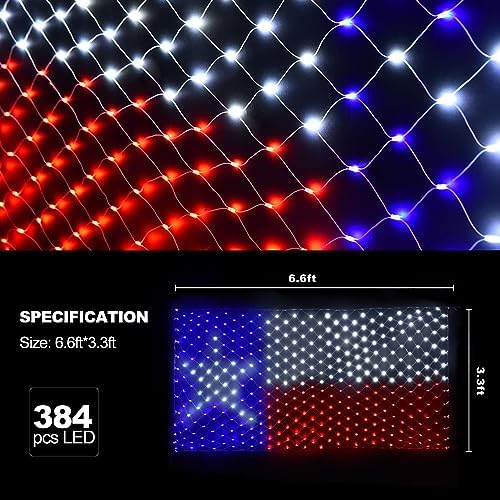 Texas Flag Lights 384 Super Bright LED Lighted Texas Flags, Waterproof Net Lights Decoration for 250th, alternate view 2