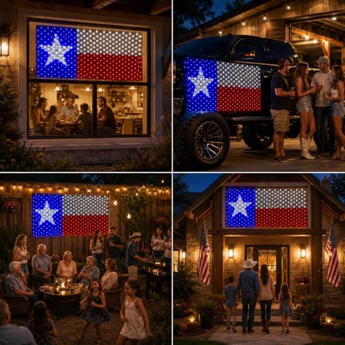 Texas Flag Lights 384 Super Bright LED Lighted Texas Flags, Waterproof Net Lights Decoration for 250th, alternate view 5