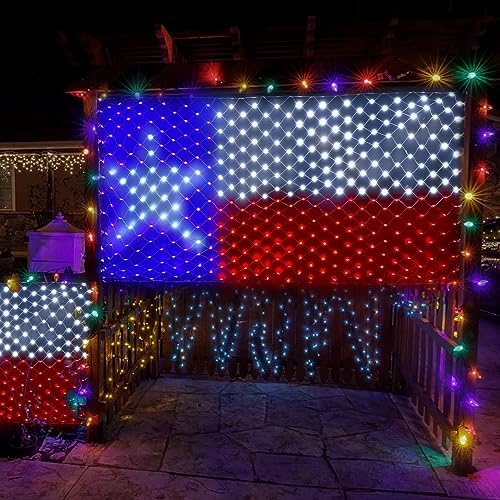Texas Flag Lights 384 Super Bright LED Lighted Texas Flags, Waterproof Net Lights Decoration for 250th, alternate view 6