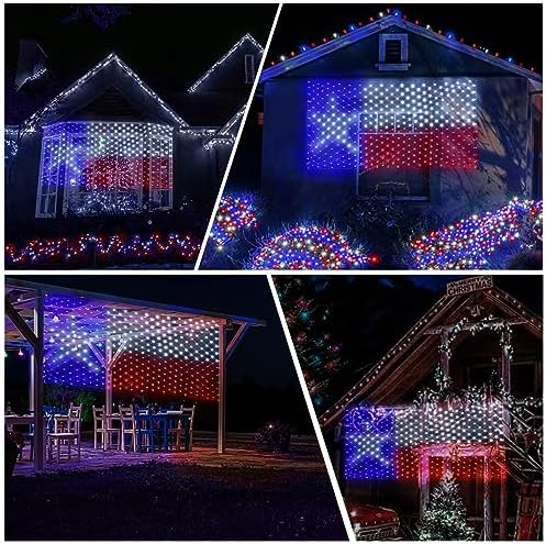 Texas Flag Lights 384 Super Bright LED Lighted Texas Flags, Waterproof Net Lights Decoration for 250th, alternate view 7