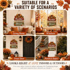 Thankful Grateful Blessed Door Sign, Wooden Turkey Pumpkin Fall Decor, alternate view 6
