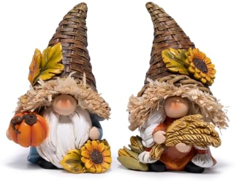 Thanksgiving Decor Harvest Elf Figurines with Pumpkin Sunflower