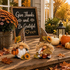 Thanksgiving Decor Harvest Elf Figurines with Pumpkin Sunflower, alternate view 2